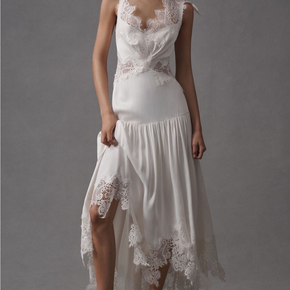 BHLDN mixed lace drop waist midi dress- ivory